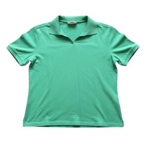 VTG TALBOTS PETITES Green HERSEY KNIT Collared PULLOVER Polo Shirt/Top Sz LP L-P